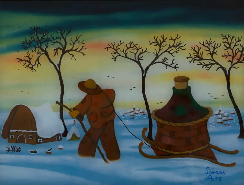 Hinterglas-Gemälde von Antonio Sanasi – Öl und Blattgold