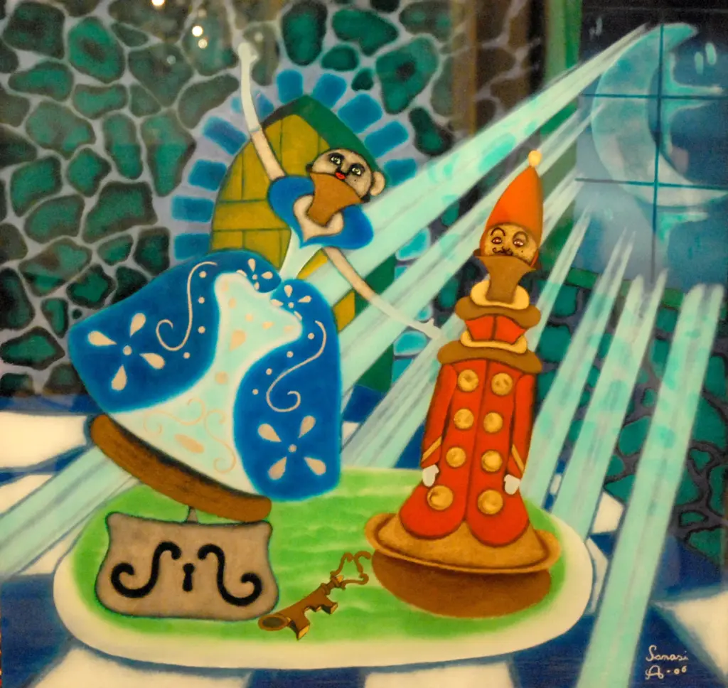 Hinterglas-Gemälde von Antonio Sanasi – Öl und Blattgold